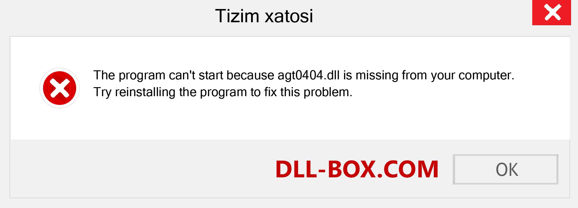 agt0404.dll fayli yo'qolganmi?. Windows 7, 8, 10 uchun yuklab olish - Windowsda agt0404 dll etishmayotgan xatoni tuzating, rasmlar, rasmlar
